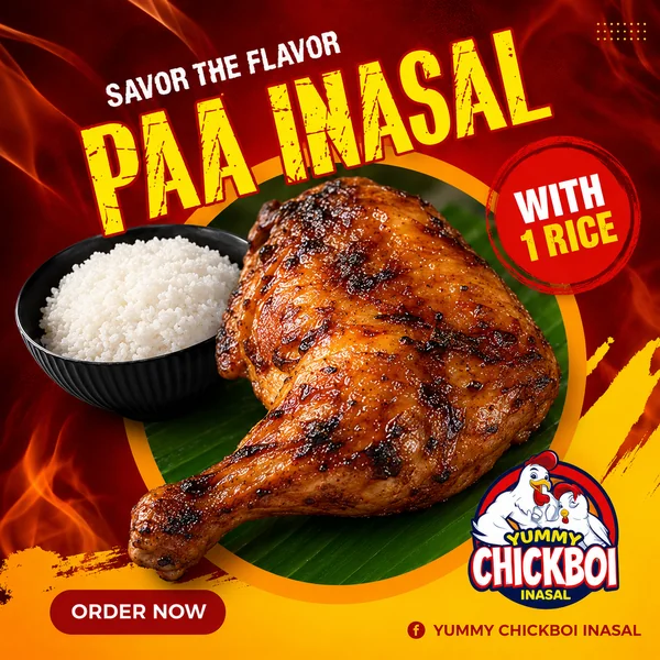 Yummy Chickboi Inasal food concept in a premium studio setting