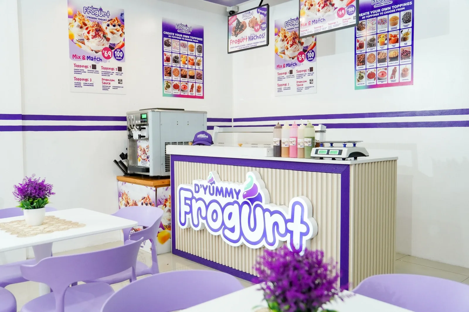 D'Yummy Frogurt store counter and frozen-yogurt equipment